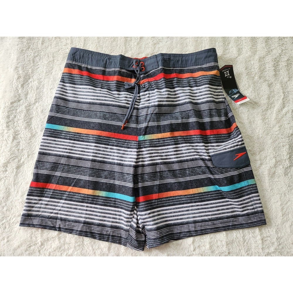 Speedo‎ Men's E-Board 21" Board Shorts XXL NWT Deep Steel Striped Swim Trunks